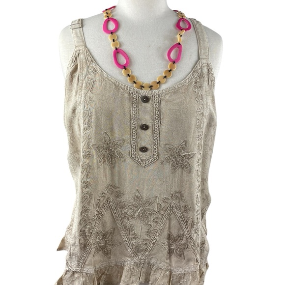 cute options Tops - Cute Options Boho Cottagecore Tan Embroidered Tank/Camisole top, Size M - NWT